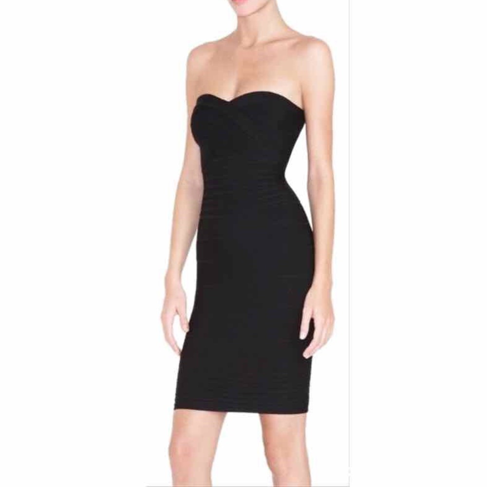 Herve Leger Black Denise Strapless Cocktail Dress
